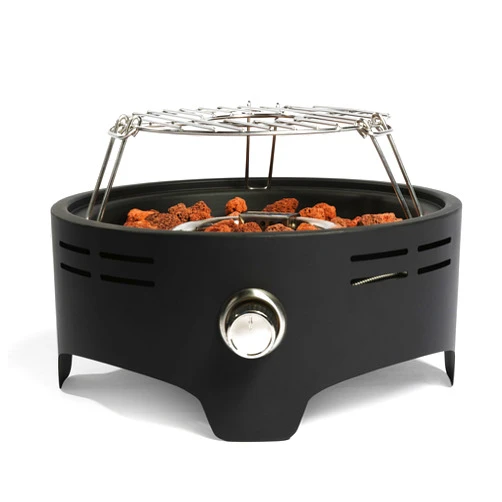 MEOOEM Portable Propane Fire Pit 15 inch Round Camping Gas Firepits with Cooking Support 30000 BTU Tabletop Outdoor Firebowl with Quick Connect Joint & Lid for RV Travel Backyard Bonfire Picnic