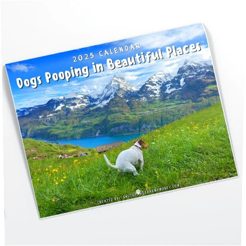 Tirecockz Dogs Pooping In Beautiful Places 2025 Calendar - Holiday Christmas Gag Gift White Elephant