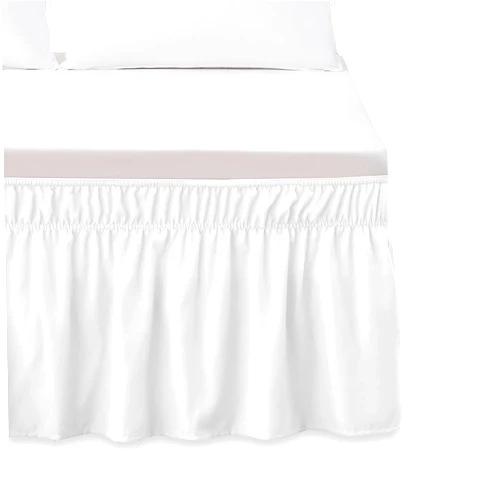Elegant Comfort Luxurious Wrap Around Elastic Solid Ruffled Bed Skirt, with 16 Inch Tailored Drop - Easy Fit, Premium Quality Wrinkle and Fade Resistant - King/Queen, White