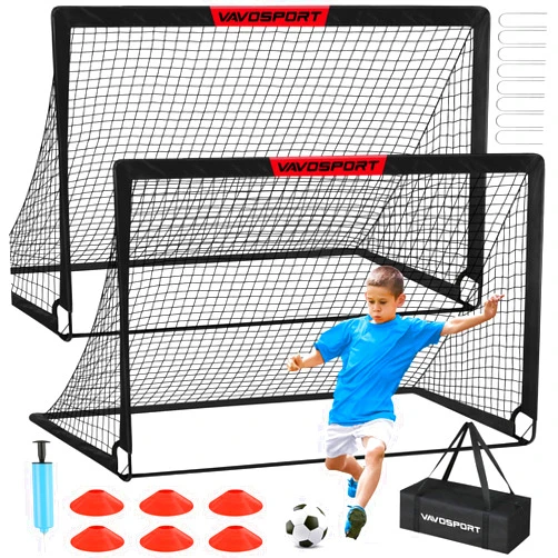 VAVOSPORT Kids Soccer Goals for Backyard Set - 2 of 6x4 ft Portable Soccer Goal Training Equipment, Practice Soccer Net with Soccer Ball, Cones, Bag, Soccer Set for Kids Youth Toddler Games, Sports Outdoor Play
