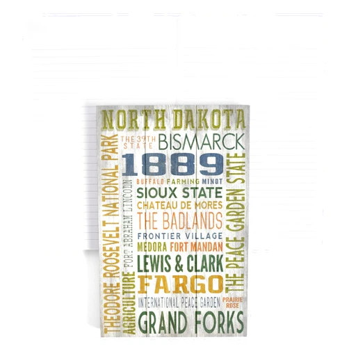 Lantern Press North Dakota, Rustic Typography (Lined 6x9 Journal, Lay Flat, 193 Pages, FSC paper)