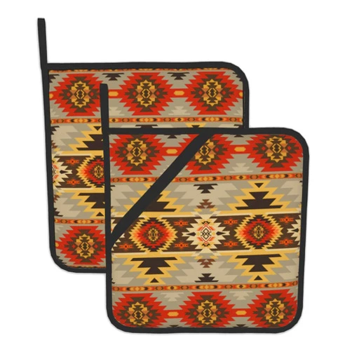 BAMOWEY American Southwest Print Pot Holders Set of 2, Kitchen Heat Resistant Geometric Potholder for Microwave Cooking Baking Oven End Dishes and BBQ