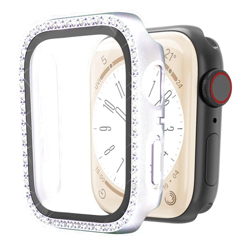 Mugust Bling Case Compatible for Apple Watch Case 40mm iwatch SE Series 6 5 4 Hard PC Fantasy Gradient Fluorescent Rhinestone Bumper Built in Tempered Glass Screen Protector, Purple
