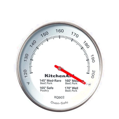 KitchenAid KQ902 Leave-in, Oven/Grill safe Meat Thermometer, TEMPERATURE RANGE: 120F to 200F, Stainless Steel, Analog