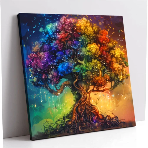 VisEnt Tree of Life Wall Art Colorful Nature Abstract Canvas Painting, Modern Landscape Artwork for Living Room Bedroom Bathroom Office Home Decor 16x16 Inches