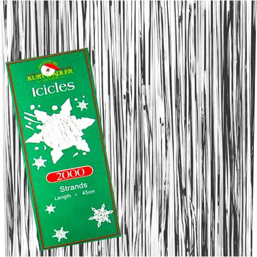 Kurt S. Adler Silver Tinsel Icicles Strands 2000 18“ Icicle Strand Garlands Per Package