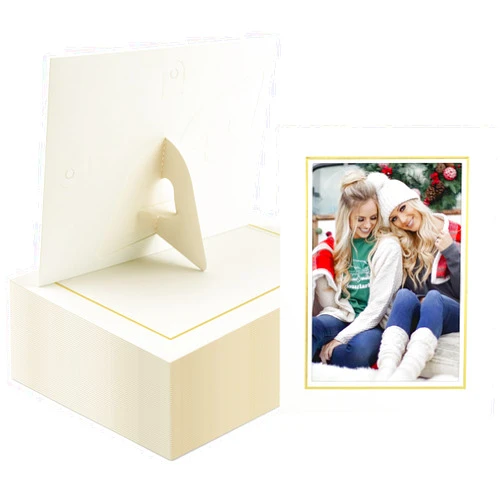 Golden State Art, 50 Pack, 5X7 Cardboard Photo Frame, Paper Picture Frame Cards with Easel for DIY, Graduations, Weddings, White Gold Lining
