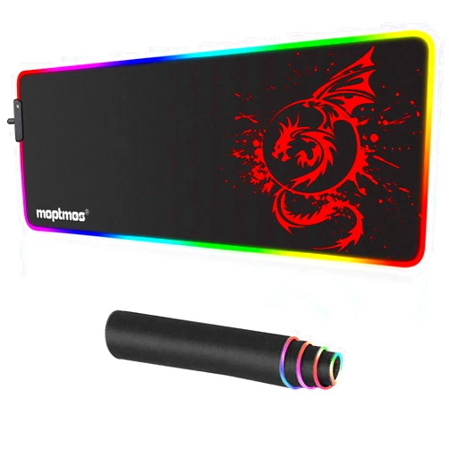 Moptmos RGB Gaming Mouse Pad Anime Dragon Mousepad Mat LED with 15 Lighting Modes for Computer 31.5 X 12 Inch (Red)