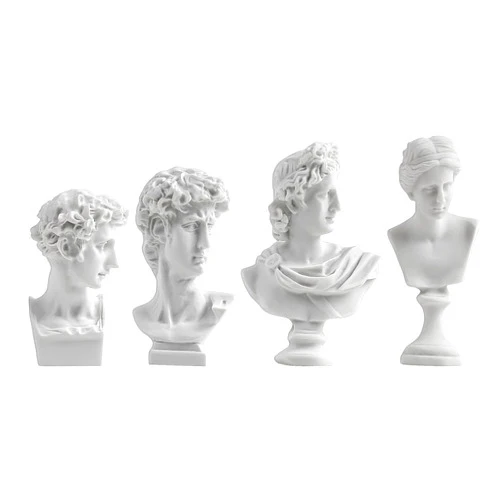 ASUNFO 4 Pcs Mini Greek Statue Greek Mythology Figurines Miniature Greek Bust Statue Resin Sculptures for Home Office Decor David Venus Apollo