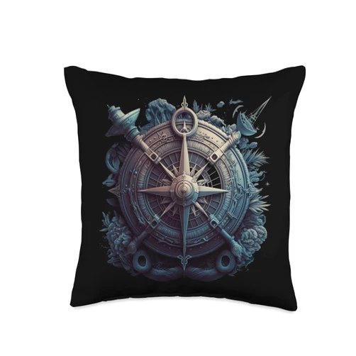 Segeln Kapitän Schiff Boot Taufe Geschenk Kompass Nautical Ship Compass for Boat Owners Throw Pillow, 16x16, Multicolor
