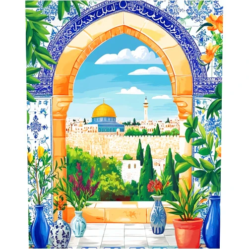 MSTINGSHUN Islamic Style Arch Paint by Numbers for Adults Beginners Flowers in a Vase Painting by Number on Canvas With Frame,Islamic Style Paint on Canvas with Brushes Acrylic Paints for Gift (16x20inch)