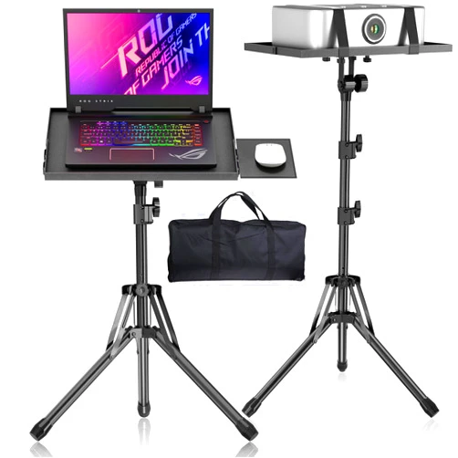 GSOW Projector Stand Tripod, Laptop Stand with Mouse Tray, Adjustable Height 26 to 56 Inch Laptop Tripod, Foldable Tripod for Projector with Carry Bag, Portable Podium Stand for Office, Home, Stage, DJ