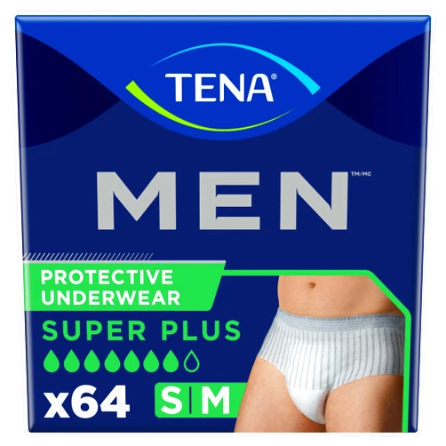 TENA Incontinence Underwear for Men, Super Plus Absorbency, Small/Medium - 64 Count