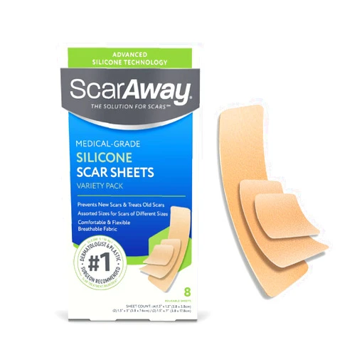 ScarAway Advanced Silicone Scar Sheets, Medical Grade Variety Pack Silicone Strips, Scar Treatment & Prevention for Surgical, Burn, Body, Acne, Hypertrophic & Keloid Scars, 8 Reuseable Sheets