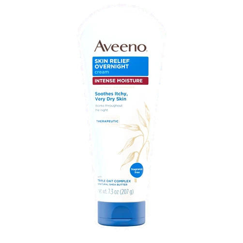 Aveeno Skin Relief Overnight Intense Moisture Cream with Triple Oat Complex & Natural Shea Butter, Therapeutic Dimethicone Skin Protectant for Dry Itchy Skin Relief, Fragrance- & Steroid-Free, 7.3 oz