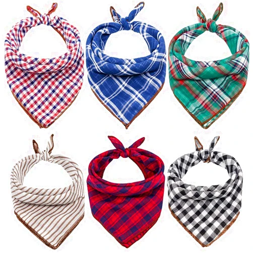 Remifa Dog Bandanas - 6PCS Birthday Gift Washable Green Black Blue Red Square Plaid Printing Christmas Dog Bib Double Reversible Kerchief Scarf Adjustable Accessories for Small to Large Dog Puppy Cat