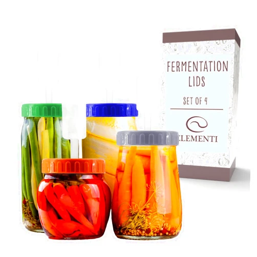 Elementi Mason Jar Fermentation Lids - Perfect Fermentation Kit for Wide Mouth Mason Jars (not included) - Make Delicious Sauerkraut & Kimchi, Airlocks for Fermenting Lids, Air Lock Fermenters - Set of 4