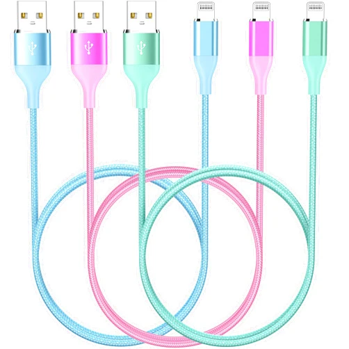 AICHUA iPhone Charger Cable 6ft Apple Lightning Cable 3Pack MFi Certified Colorful Nylon Braided USB Fast Charging Cord for iPhones 14 13 12 11 Pro Max X XS XR SE 8 7 6 5 S Plus