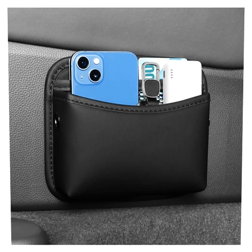 Carleef Leather Car Organizer Bag,Multifunctional Car Storage Pocket for Phone/Card/Key/Change,Universal Car Accessories Interior Car Seat Storage for Side/Front/Back Seat (Black)