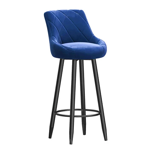 Lsoiup Counter Stools Set of 1, Modern Velvet Bar Stools with Low Back, Upholstered Armless Kitchen Bar Chairs, Seat Height 75cm, Blue