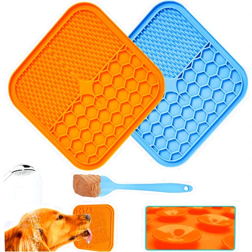 CoekMoed Dog Lick Mat, Pack of 2 Slow Feeder Dog Licking Mat with 1 Silicone Spatula,BPA Free Large Dog Leak Pad with 72 Super Suction Cups for Dog Bathing, Training, Grooming