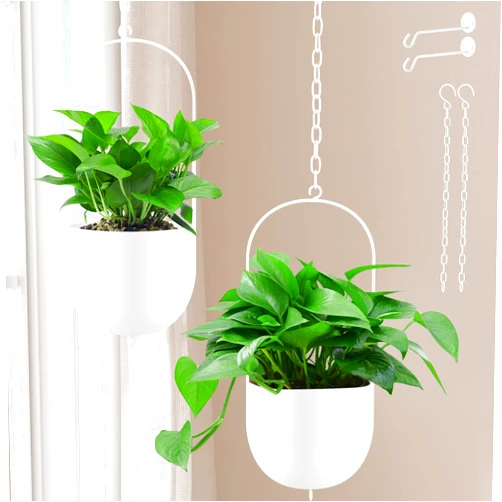 Ibigbean Indoor Hanging Planters, Ceiling Round Metal Hanging Planter, Mid-Century Modern Decor Wall Mounted Planters (6.29'' - 2pcs - White)