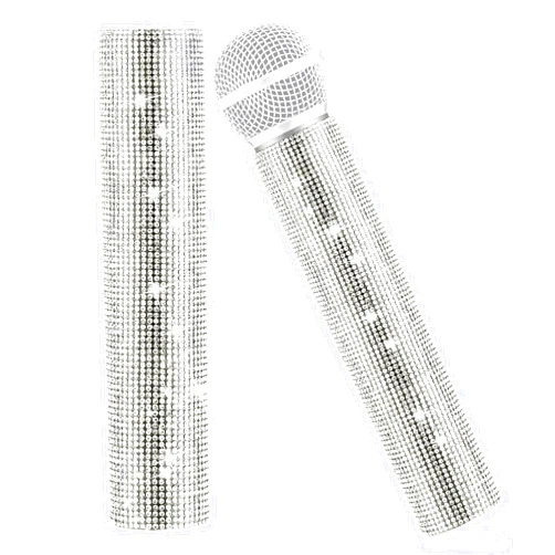 Vukasi Silver Microphone Decorative Sleeve, Glitter Wireless Microphone Cover, Sparkling Bling Rhinestones Mic Handle Sleeve Protector for DiscoStage Tours & TV Shows (Mic Not Included)