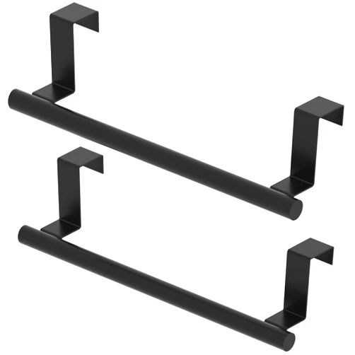 Qflushor Cabinet Door Towel Holder, Over Cabinet Towel Bar, Stainless Steel Dish Towel Holder for Cabinet Door Kicthen Towel Rack, Matte Black 2 Pack