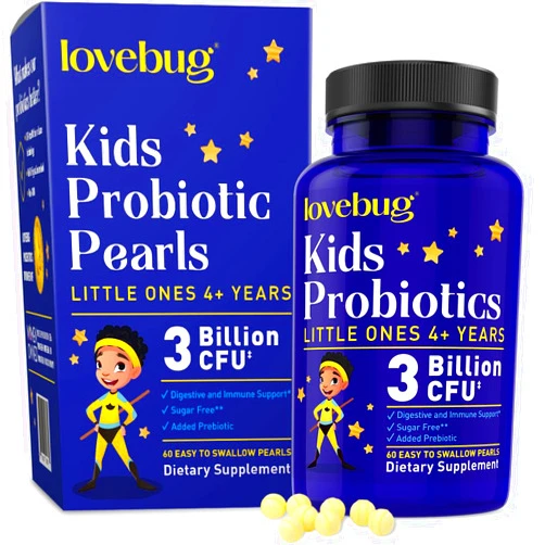 lovebug PROBIOTICS for Kids | Multi-Strain 3 Billion CFU | Constipation & Stomach Discomfort | Sugar Free | Ages 6+