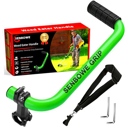 SENBOWE 𝐔𝐩𝐠𝐫𝐚𝐝𝐞𝐝 Weed Eater Handle, Ergonomic String Trimmer Grip Extension Back Saver,with Adjustable Shoulder Strap, -Universal Weedeater Handle for Lawn Care, Landscaping, Grass,Trimming (Green)