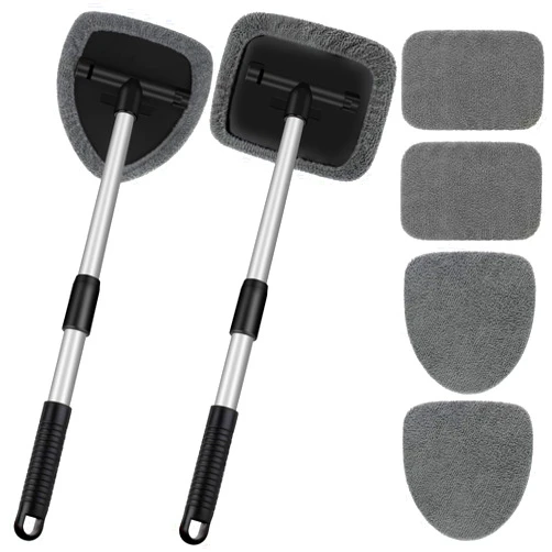 SINSETU Windshield Cleaner Tool, Car Window Cleaner Tool with 4 Pcs Reusable Microfiber Pads, Extendable Handle Inside Windshield Window Cleaning Tool for Auto Glass Home(2 Pack, Gray)
