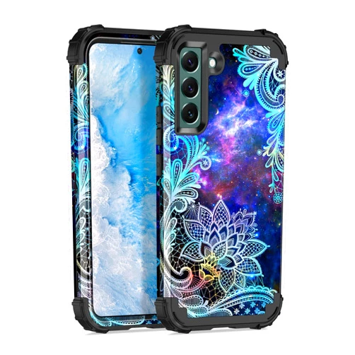 Casetego Compatible with Galaxy S22 Plus 5G Case,Floral Three Layer Heavy Duty Sturdy Shockproof Full Body Protective Cover Case for Samsung Galaxy S22 Plus 5G,Blue Mandala