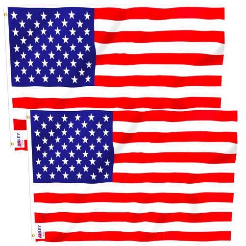 Anley Pack of 2 Fly Breeze 3x5 Foot American National Polyester Flag - Vivid Color and Fade proof - Canvas Header and Double Stitched - US National Flags with Brass Grommets 3 X 5 Ft