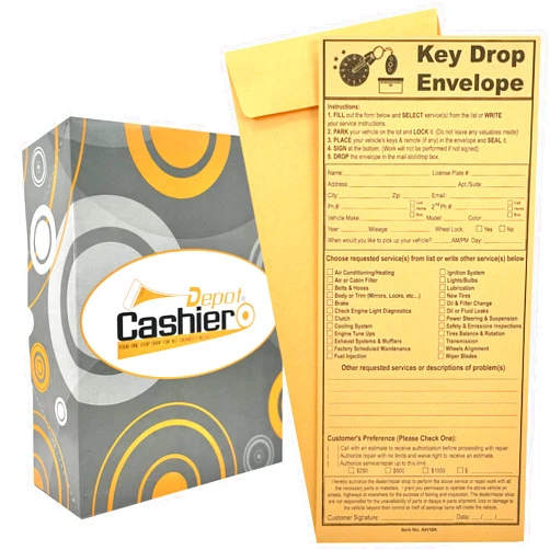 CASHIER DEPOT YOUR ONE STOP SHOP FOR ALL CASHIER'S NEEDS 500 Cashier Depot Night/After Hours Key Drop Envelope For Auto Shop Repair or Service, 4 1/8