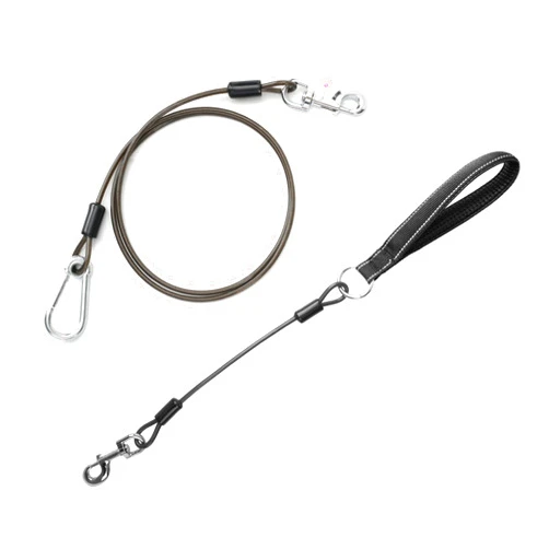 LUFFWELL Chew Proof Dog Leash,5FT Heavy Duty Dog Lead with 2FT Detachable Comfortable PU Leather Padded Handle,Wire Rope Dog Leash for Small Medium and Large Dogs Running, Walking and Training (Black)