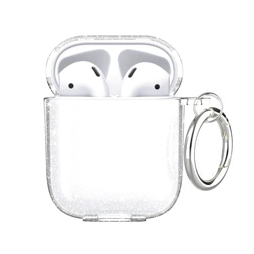Aircawin for Airpods Case Clear Glitter,Sparkle Bling Clear Case for Airpod case,Full Protective Shockproof Soft TPU Drop Protection Accessories with Keychain for AirPods 2&1 for Women Girls-Glitter
