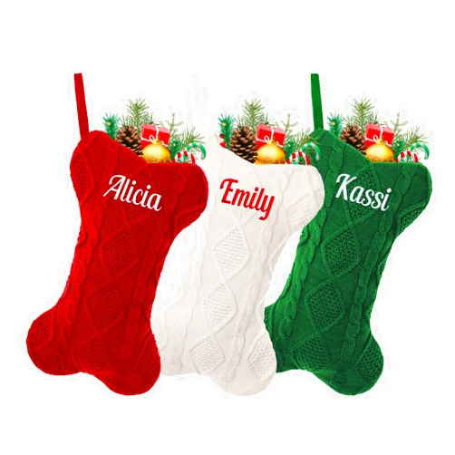 ZGCYSMHT Personalized Dog Christmas Stocking, Custom Bone Shaped Knitted Christmas Stocking, Large Pet Hanging Christmas Stocking(2 Pack)