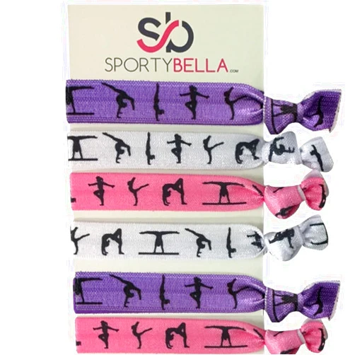 Infinity Collection SportyBella Hair Ties & Ponytail Holders for Gymnastics - Girls Hair Accessories, No Crease Elastics, Gift for Gymnasts & Coaches (Purple/Pink), 5pcs