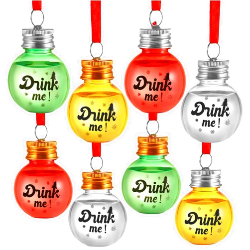 Aweyka 8 Pieces Christmas Fillable Booze Balls Tree Ornaments 4 Colors Small Clear Christmas Balls Plastic Fillable Ornaments Hanging Holiday Booze Ornament Balls for Wedding Party Christmas Decoration