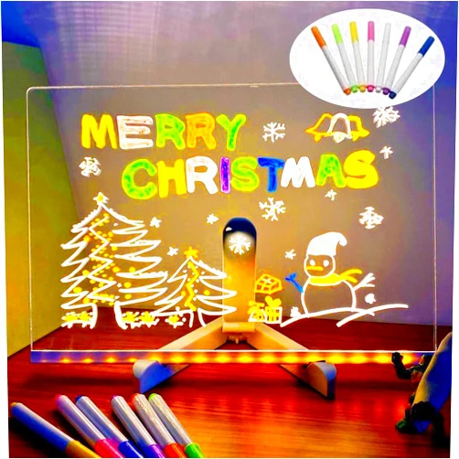 SporGy Acrylic Led Clipboard -LED Notepad with Color, Glowing Memo Message Board with 7-Color Pen, Glowing Acrylic Whiteboard with Stand - Perfect for Office, School, and Home (11.8 * 7.9in)