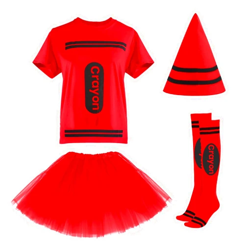 FONYFA Crayon Halloween Costume Set,Halloween Team Group Crayon T-Shirt Tutu Skirt Cone Hat for Funny Halloween Christmas
