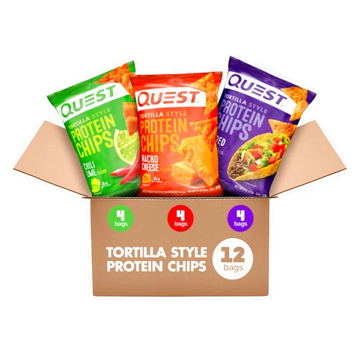 Quest Nutrition Tortilla Style Protein Chips Variety Pack, Chili Lime, Nacho Cheese, Loaded Taco, Low Carb, High Protein, Gluten Free, 1.1 oz (Pack of 12)