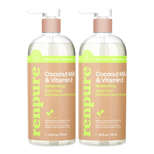 Renpure Coconut Milk & Vitamin E Moisturizing Body Wash - Gently Cleanses & Restores Moisture Balance - For Soft, Hydrated & Healthy-Looking Skin - With Coconut Oil & Vitamin E - 24 Fl Oz, 2 Pack