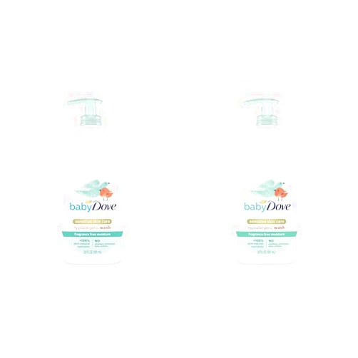 Baby Dove Sensitive Skin Care Baby Wash For Bath Time, Moisture Fragrance Free and Hypoallergenic, Washes Away Bacteria 20 oz (Pack of 2)