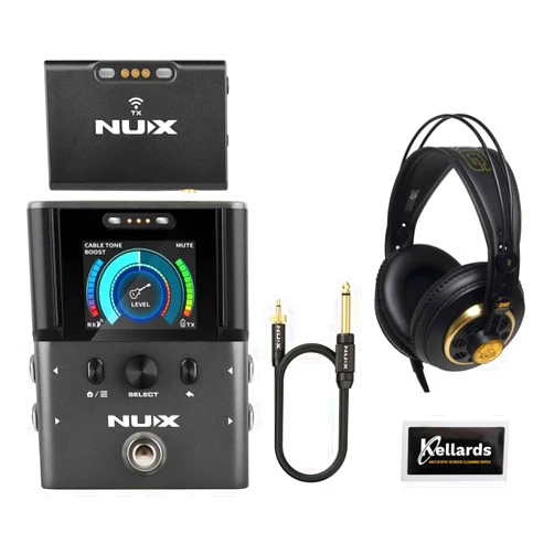NUX B-8 Professional Wireless System for Guitar, Bass, Various Instruments Bundle with 240 Studio Pro Stereo Headphones and Cleaning Pack