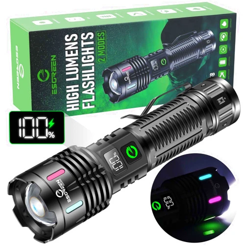 Esgreen Rechargeable Flashlights High Lumens 10000 Single 2 Modes, Super Bright LED Flashlight USB C Long Distance 3280ft, Powerful Long Lasting 10H Heavy Duty Strong Flash Light for Camping Hiking