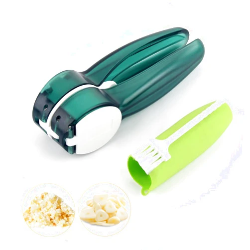 TOPBUY Garlic Press,Mince,And Slice Garlic, 2 in 1 Garlic Press with Cleaning Brush and Garlic Peeler,Food-Grade PC/PS and Stainless-Steel,Ergonomic Handle,Dishwasher Safe