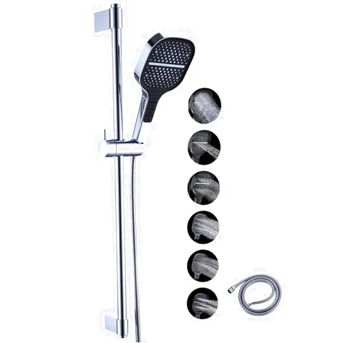 Besfocet Shower Slide Bar Handheld Shower Head with 59-inch Shower Hose，DIY Water Flow Hand Shower with Wall Mount Slide Bar Set Chrome，Handheld Shower Head Kit with Slide Bar Combo Adjustable Height