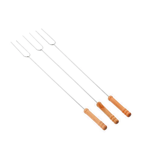 EVGATSAUTO BARBECUE FORKS STURDY STAINLESS STEEL ROASTING STICK FOR OUTDOOR BBQ CAMPING 47.2CM