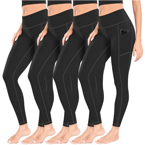 MIRITY Yoga Leggings with Pockets for Women - High Waist Tummy Control Pants for Workout Pack of 4